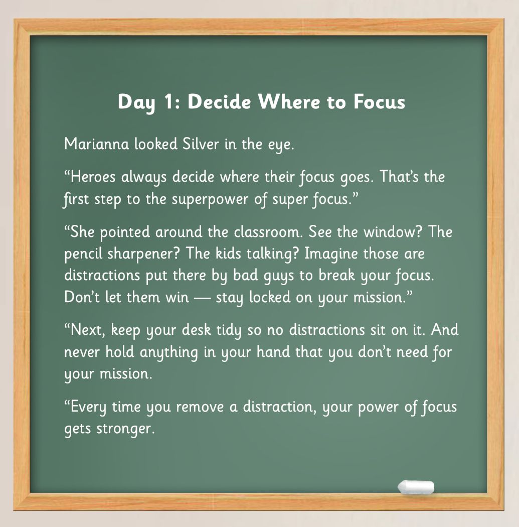 Focused Silver page: Marianna tells Silver to keep his desk tidy and remove every distraction