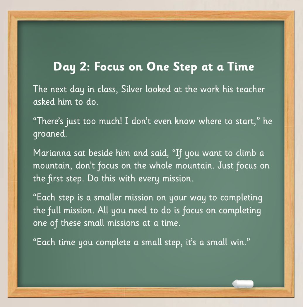 Focused Silver page: Day 2: Focus on One Step at a Time, and the mountain line