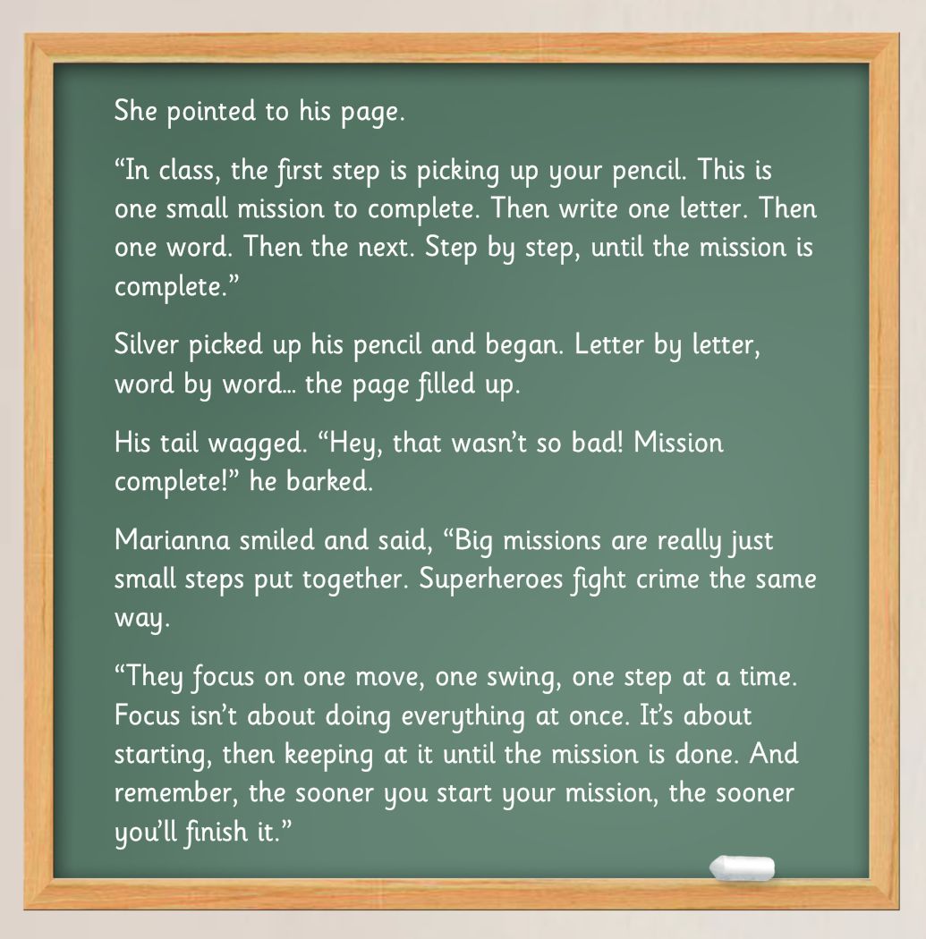 Focused Silver page: Silver picks up his pencil and fills the page letter by letter