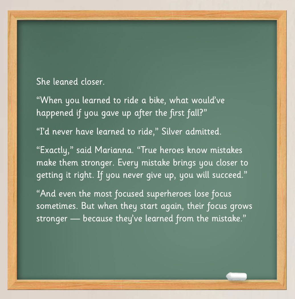 Focused Silver page: Marianna asks what would have happened if Silver gave up after his first fall off a bike