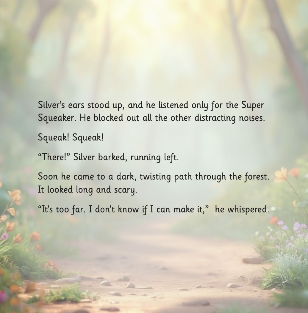 Focused Silver page: In the forest, Silver blocks out every noise and listens only for the Super Squeaker