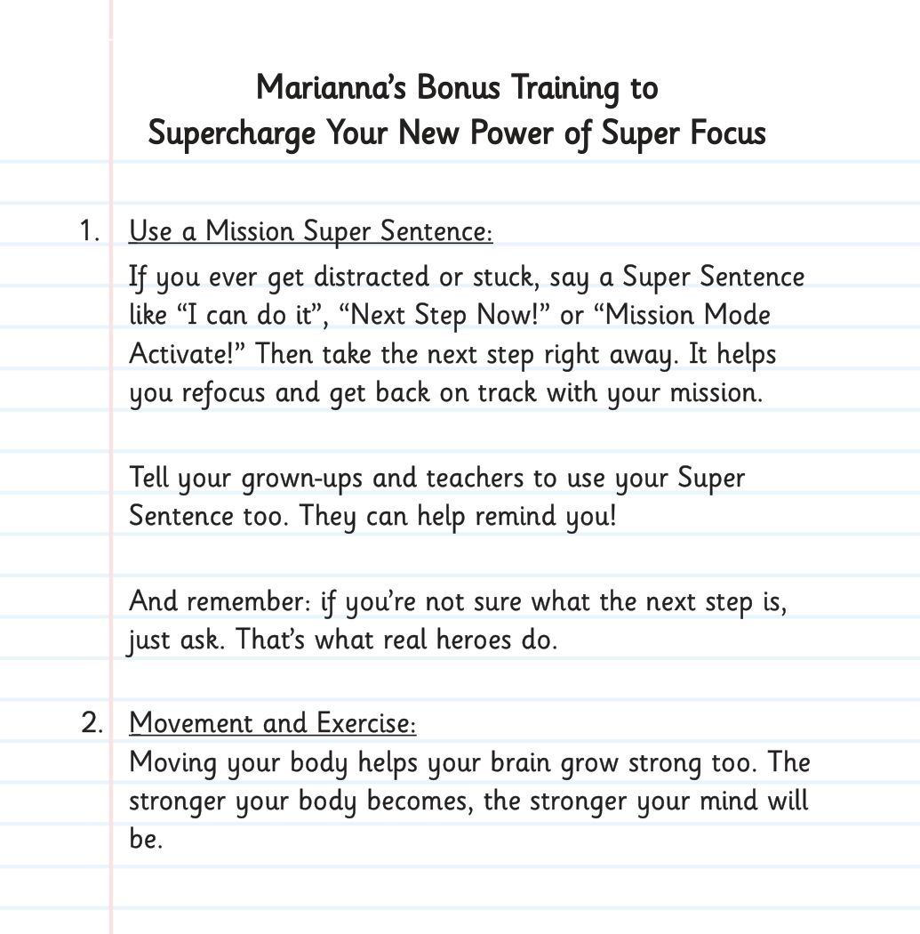 Focused Silver page: Marianna's Bonus Training: Mission Super Sentence and movement