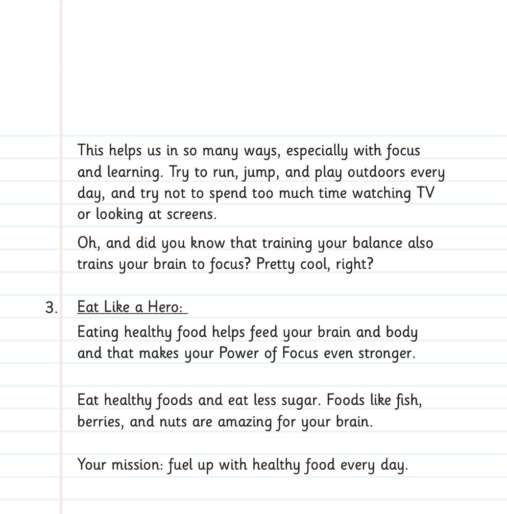 Focused Silver page: Marianna's Bonus Training: Mission Super Sentence and movement