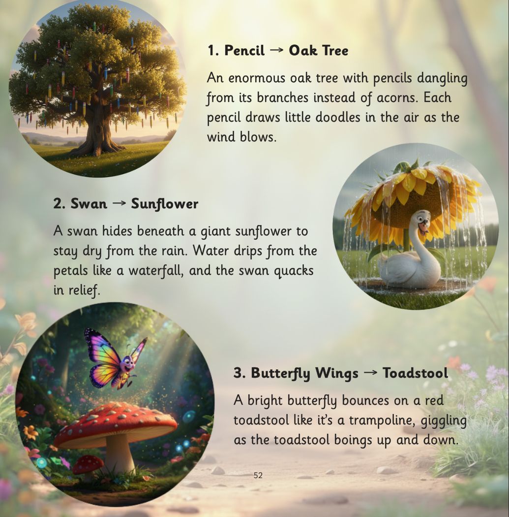 Silver and the Forgetful Robot page: Linking the shapes to Larry the leprechaun's treasure map: pencils dangling from an oak tree