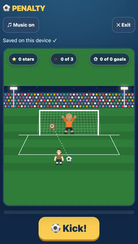 Penalty game: a child lines up a shot at goal in a stadium
